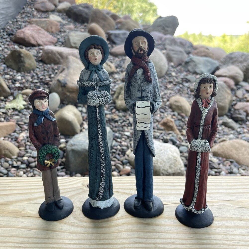TNT 1992 Christmas Carolers Family Tall Pencil Resin Figurines Vintage